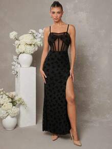 L'Amorae Butterfly Print Sleeveless Cami Dress - Black - View 1