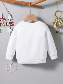 Baby Boy Letter Print Crew Neck Christmas Sweatshirt, White (Family Matching Outfits - 5 Sets Sold Separately) - White - View 2