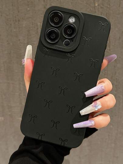 SV Pattern Studio Artist Kawaii Bow Print Cute Casual Black Phone Case, Holiday, Valentine's Day