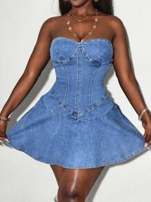 SHEIN Slayr Vestido vaquero casual de verano para mujer con vuelo en el bajo
