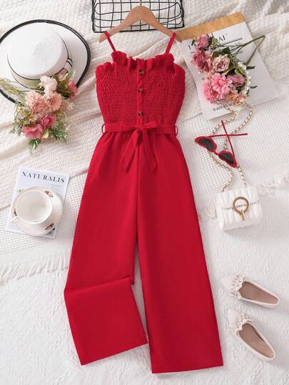 Elladie kids Mono elegante rojo navideño para niñas preadolescentes, vacaciones de verano