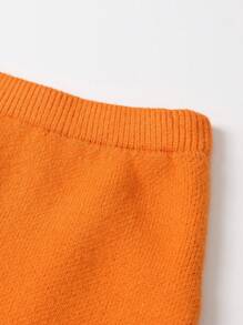 Tween Girl Line 印花圆领长袖毛衣和针织 A 字裙休闲套装，秋冬装 - 橘色 - 查看 4