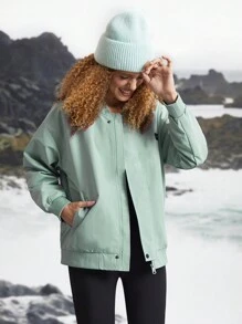 SHEIN Sports Chaqueta deportiva simple de manga larga con cremallera frontal lisa, de uso casual diario - verde menta - Ver 3