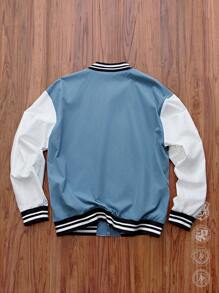 Manfinity VCAY Men's Loose Woven Patchwork Long Sleeve Jacket, For Fall Winter - Multicolor - View 4