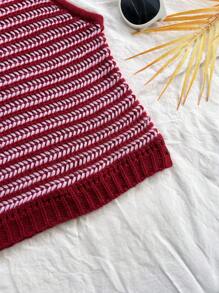 Soleia Camiseta de punto básica rosa con rayas y tela de punto acanalado para mujer con estilo de vacaciones