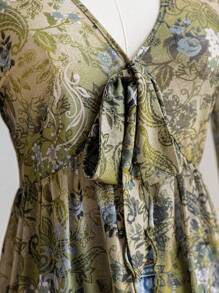 Soleia 女士蝴蝶结带印花喇叭袖超长短款上衣，适合海滩乡村音乐节度假 - 彩色 - 查看 6