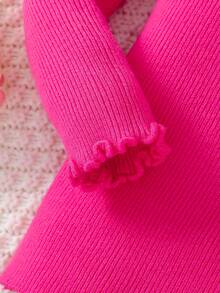 年轻女孩珍珠边饰立领纯色针织毛衣，秋冬款 - 玫紅色 - 查看 4