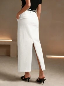 Anewsta Váy xẻ eo cao gợi cảm, thời trang mùa hè châu Âu và Mỹ, váy hợp thời trang và đa năng - trắng - Xem 2