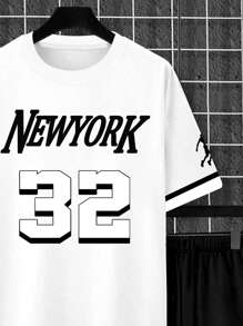 Manfinity Homme Plus Size Men's Minimalist Printed Crew Neck Short Sleeve Shorts Set