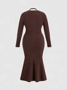 SHEIN MOD Plus Size Wrap Around Ruffle Hem Sleeveless Bodycon Midi Dress,Homecoming Dresses,Dress With Sleeves,Fall Women Dresses