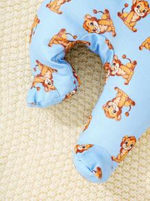 SHEIN 3pcs/Set Baby Boy Cute Lion Print Long Sleeve Top And Pants With Hat Home Wear
