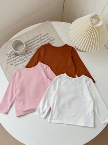 SHEIN LMoss Kids Set de 3 piezas LMoss de jersey de manga larga con patrón de dibujos animados lindo para bebé niña en otoño/invierno