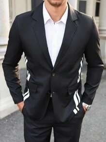 Manfinity Mode Blazer de manga larga con contraste de color a rayas blancas y negras para hombres - Negro - Ver 5