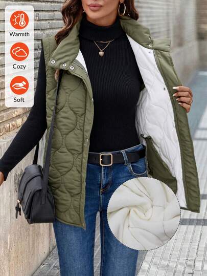 SHEIN LUNE Women's Loose Casual Zipper Pocket Sleeveless Vest Jacket, Winter