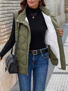 SHEIN LUNE Áo khoác vest không tay có túi khóa kéo rộng rãi cho nữ, mùa đông - xanh quân đội - Xem 7