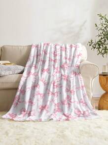 ROMWE Kawaii 1 pièce Couverture en peluche imprimée avec motif papillon rose romantique, couverture en polaire douce et chaude pour la décoration de la maison, le salon, le canapé, le fauteuil et la chambre à coucher
