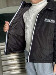 SHEIN Young Boy Korean Style Warm Padded Coat For Autumn/Winter Season - Black - View 3