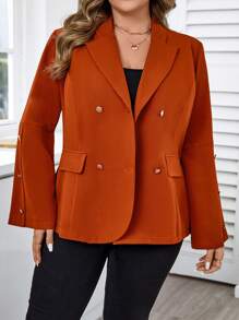 SHEIN Unity Blazer casual à manches longues simple et basique pour femmes en grande taille, pour un port quotidien - Camel - Voir 5