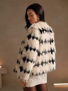 Anewsta Fluffy Fluffy Short Women's Jacket - Black and White - View 2