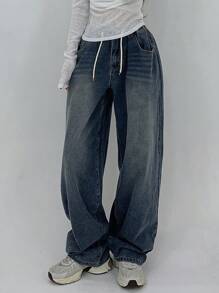 DAZY Women's Stretchy Waist Denim Harem Baggy Jeans Y2k - Medium Wash - View 7