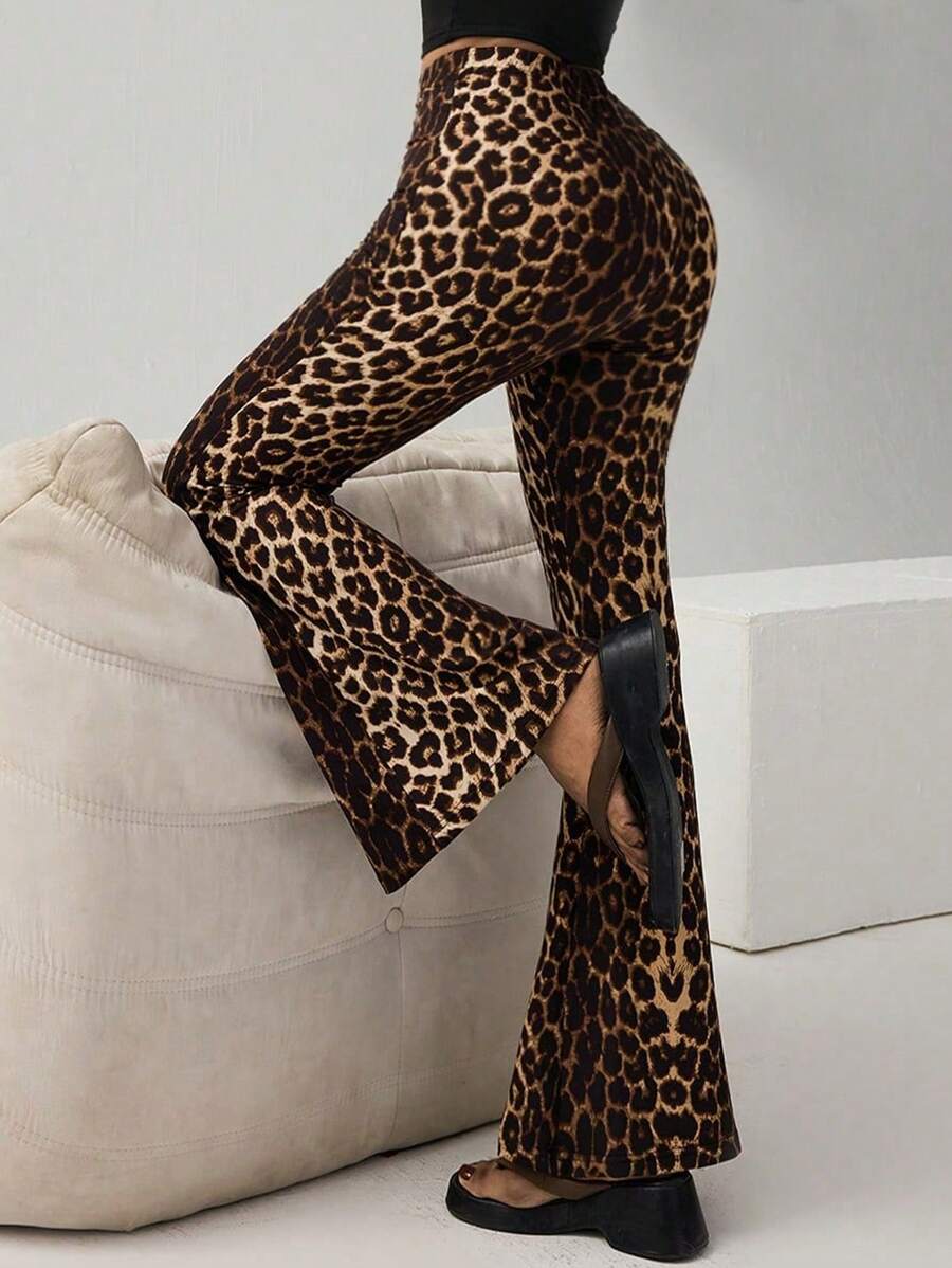 Siren Gaze Women Leopard Print High Waist Flared Pants,Leopard Costume Winter Brown Elegant Cheetah Spring - Brown - View 1