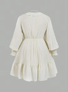 SHEIN MOD Vestido mini de manga larga con volantes en el bajo y manga farol de unicolor talla grande