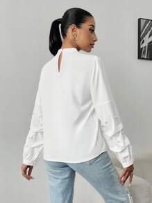 Chiquease Blusa holgada con decoración de cuentas y mangas abullonadas para mujeres