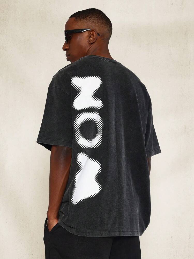 Washed Tee With Discharge Graphic Print