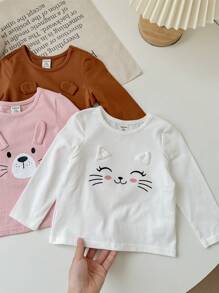 SHEIN LMoss Kids Set de 3 piezas LMoss de jersey de manga larga con patrón de dibujos animados lindo para bebé niña en otoño/invierno