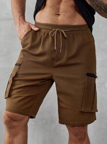 Manfinity Homme Men's Multi-Pocket Casual High Street Hiphop Lace-Up Cargo Shorts