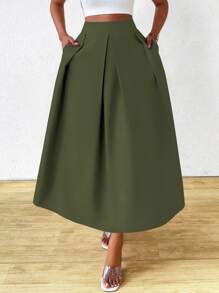 SHEIN Clasi Falda plisada y acampanada de cintura alta para mujer, conjunto de vestir de verano maxi