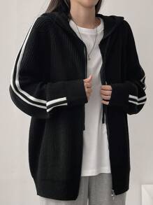 DAZY Áo len cardigan đan có khóa kéo cho nữ - màu đen - Xem 8