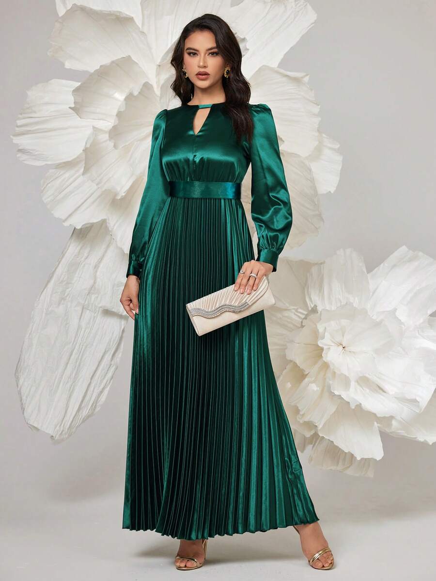 SHEIN Belle Vestido formal de noche para mujer (con mucho bordado), vestido elegante de manga larga para graduación, cena, Navidad - Verde Oscuro - Ver 1