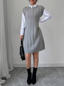 Selianne Women's Solid Color Simple Sleeveless Knit Sweater Dress - Grey - View 7