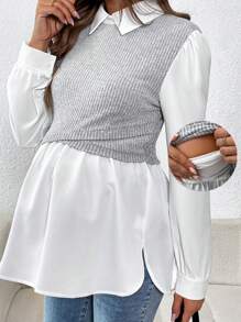 SHEIN Conjunto de maternidad de unicolor de parches de manga larga, sencillo para la lactancia, uso diario casual