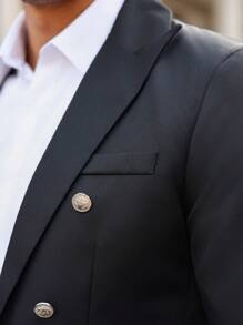 Manfinity Bizformal Áo khoác vest nam tay dài cài hai hàng khuy - màu đen - Xem 2