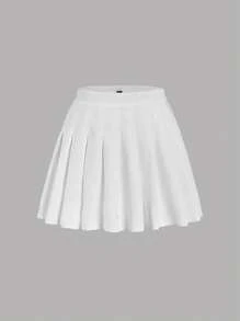 SHEIN MOD Conjunto de traje de mujer talla grande con chaleco sin mangas blanco y falda mini plisada