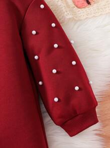 Emery Rose Kids Emery Rose Kids 年轻女孩休闲针织柔软珍珠装饰圆领落肩长袖运动衫连衣裙，非常适合秋冬季休闲日常穿着和学校日常穿着，适合圣诞节 - 紅色 - 查看 4