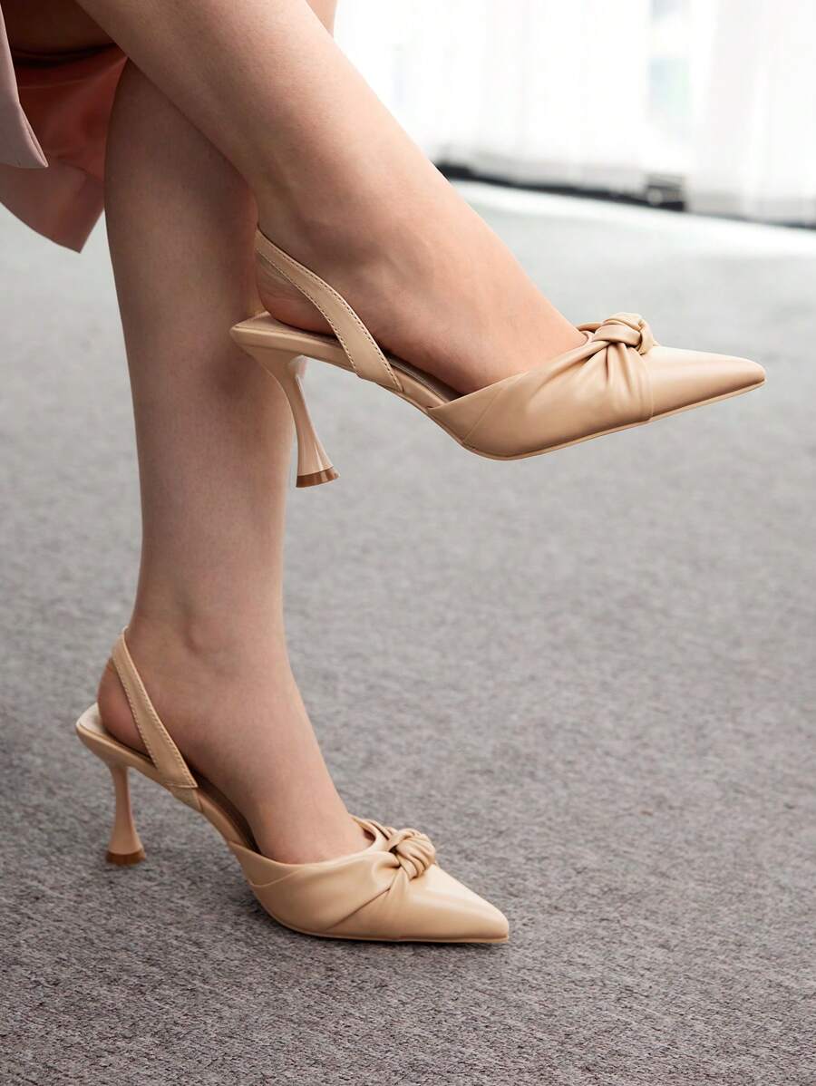 SheIn BIZ Damen Spitzer Nude High-Heeled Pumps - Aprikosenfarben - Übersicht 1
