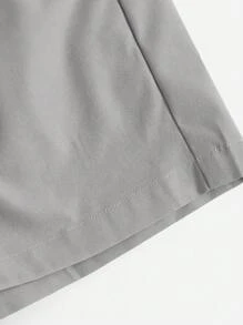 SHEIN Essnce 女士纯色休闲编织短裤 - 淺灰色 - 查看 5