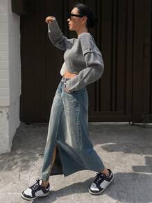 DAZY Women's Washed Faded Denim Skirt - Medium Wash - View 2