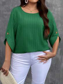 EMERY ROSE Blusa holgada y casual de manga 3/4, cuello redondo y unicolor para mujer de talla grande