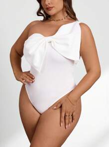 Firerie Plus Size Elegant Commute Workplace Knowledgeable High-End Venue Sophisticated Afternoon Tea Slight Sexy Date Music Concert One Shoulder Bow Detail Graceful Bodysuit
