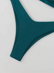SHEIN Swim مجموعة بكيني بقطعتين بسيطة وعادية للنساء للاستخدام اليومي في الصيف - أخضر داكن - مشاهدة 4