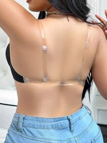 1 pieza Sujetador negro sin espalda y sin tirantes de moda minimalista, talla grande