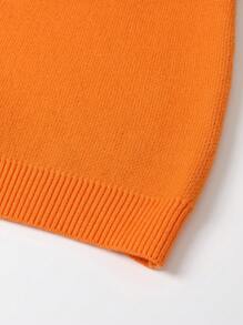 Tween Girl Line 印花圆领长袖毛衣和针织 A 字裙休闲套装，秋冬装 - 橘色 - 查看 7