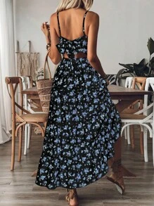 Breezaya 女士满版印花吊带连衣裙 - 黑色 - 查看 2