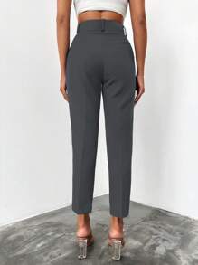 EURMUSE Women's Solid Color High Waist Pleated Pocket Casual/Work Pants - Dark Grey - View 5