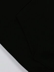 女士纯色宽松连帽衫，长袖抽绳口袋鲨鱼印花休闲街头风，秋季款 - 黑色 - 查看 5