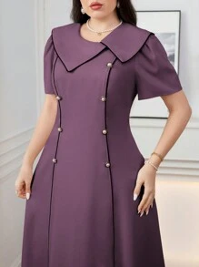 Modelyn Đầm dạ hội dài thanh lịch có cổ áo bất đối xứng tay bèo nhún cỡ lớn cho nữ - Bụi tím - Xem 1